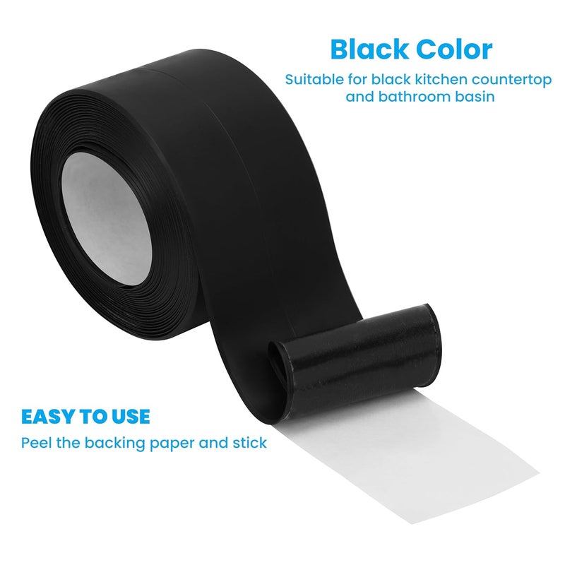 SICCOMA Black Caulk Tape 2 Rolls Self Adhesive Waterproof Countertop Caulking Sealant Tape, Bathroom Caulk Strip for Countertop, Toilet, Bath Tub, Sink, Shower, Backsplash (Black,1.5" x10.5Ft) - Image 3